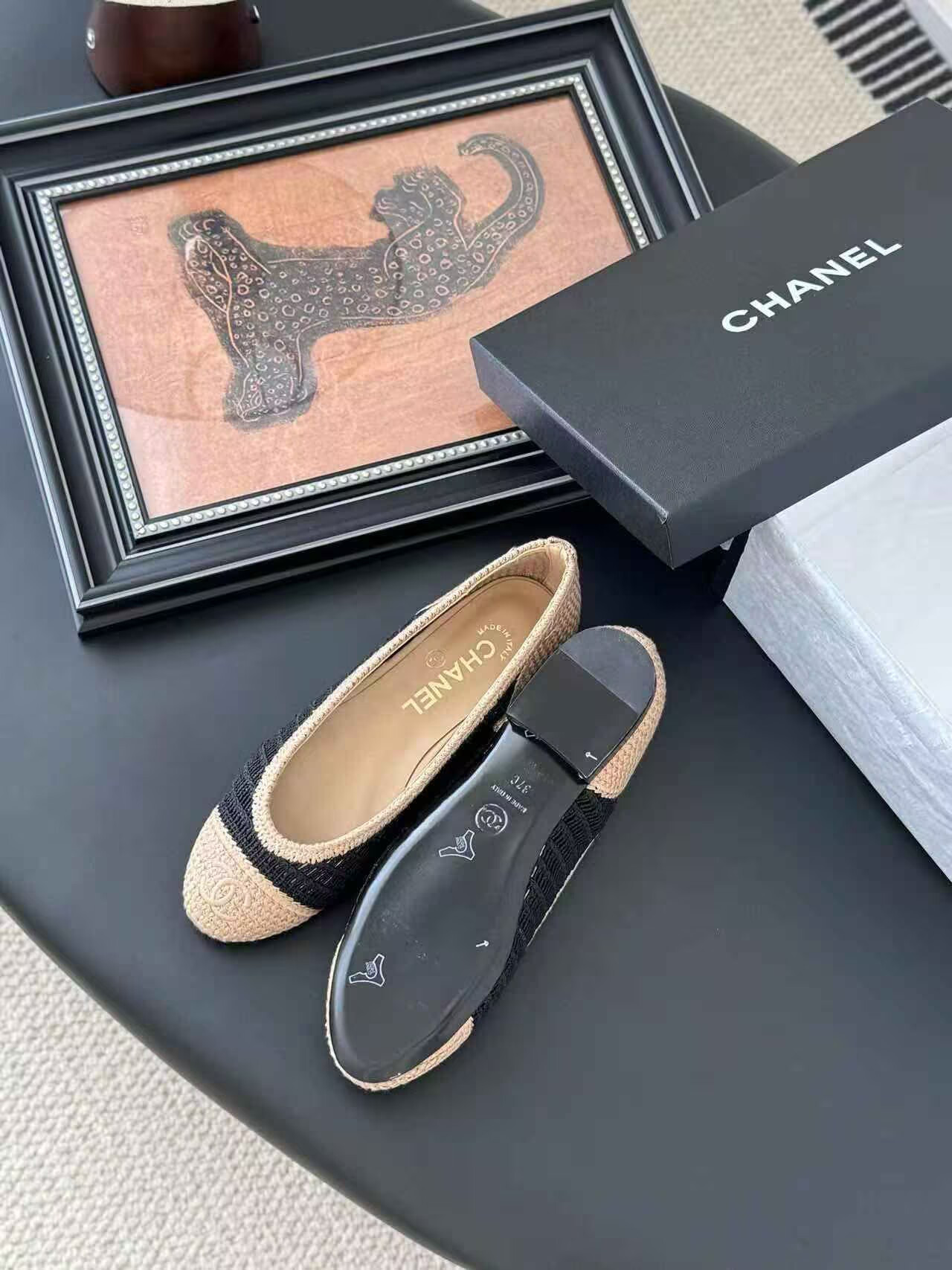 UA Ch*el Raffia Cap Toe Ballet Flats