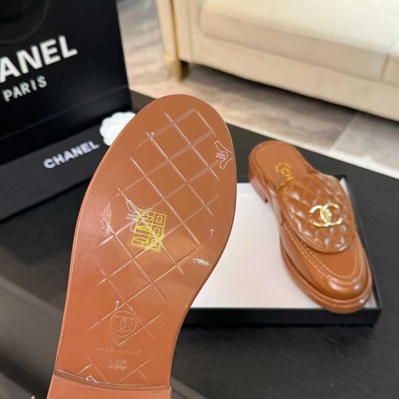 UA Ch*el Slides Leather Flats