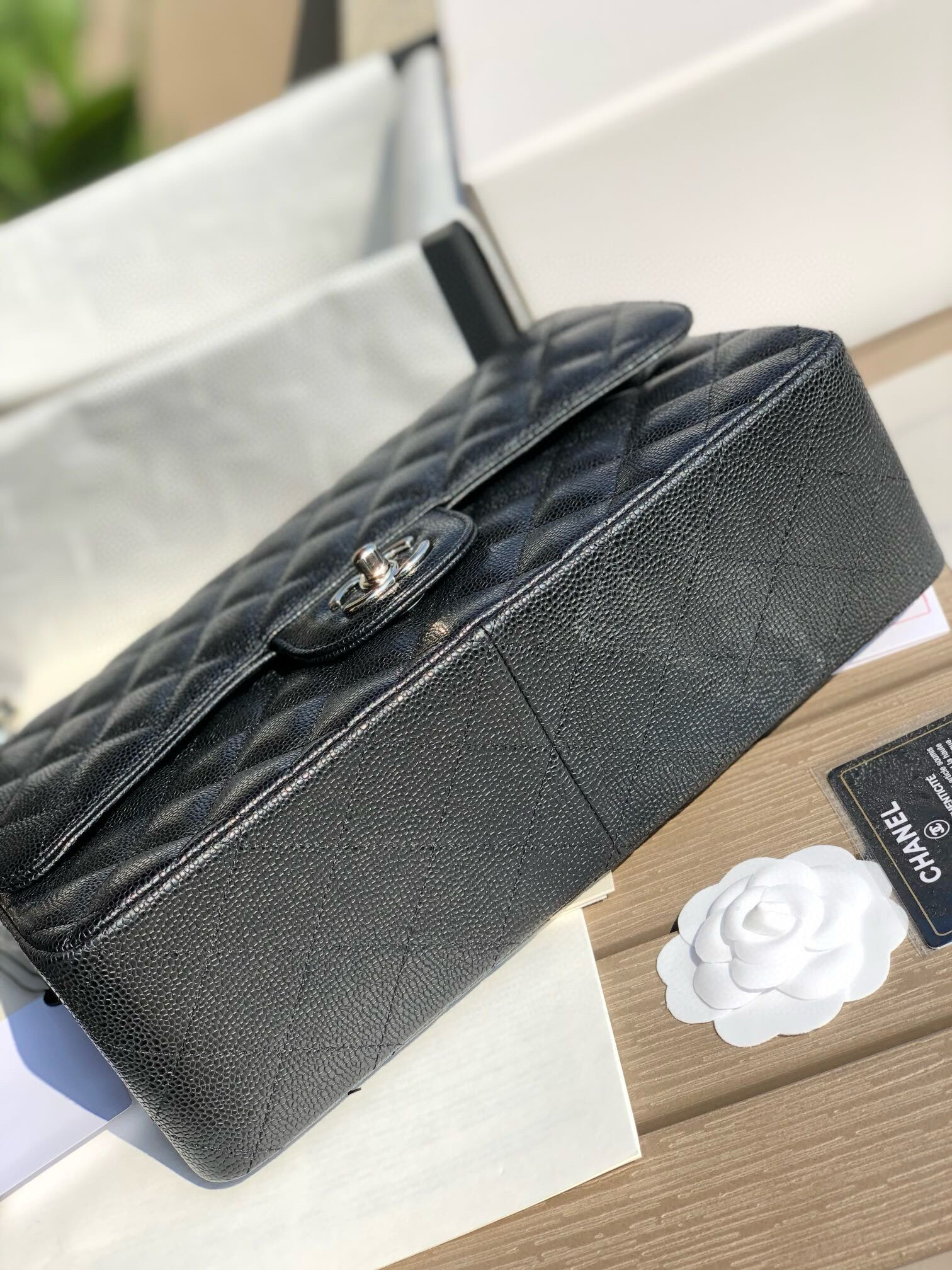 Ch*el Classic Flap Jumbo 30cm CF black Silver 7.6 × 11.7 × 3.9 in