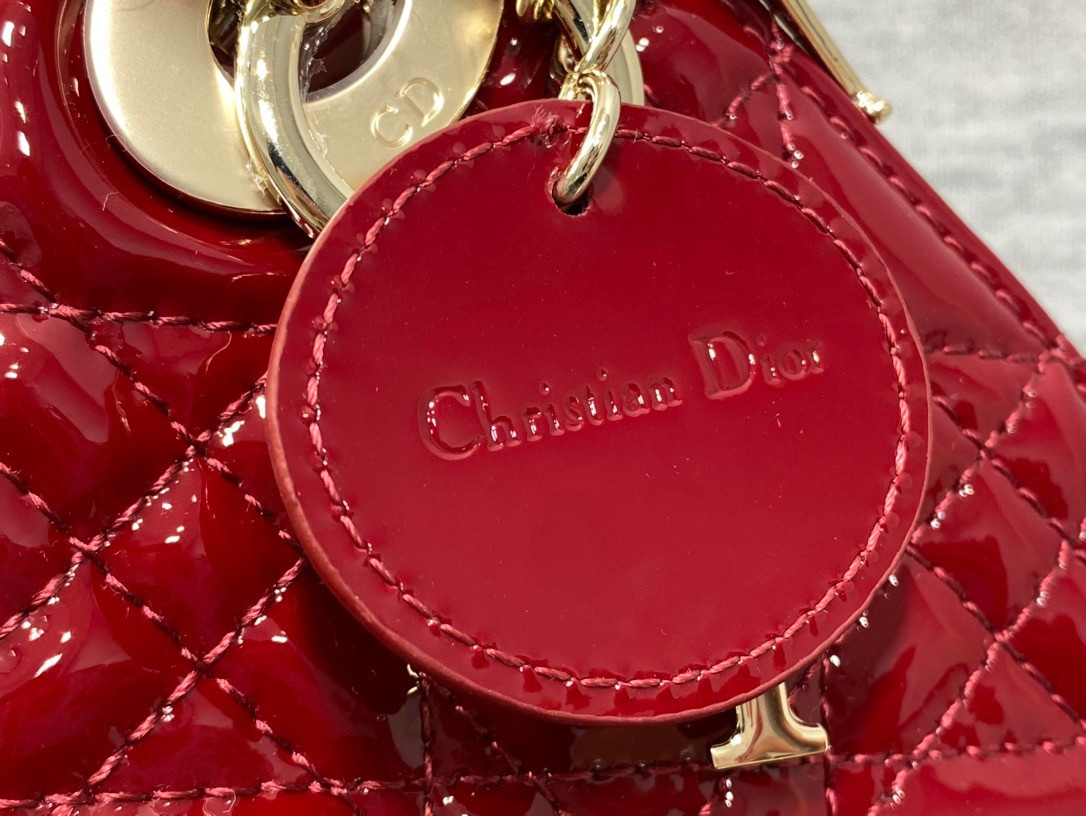 Mini Lady D*0r Bag Cherry Red Patent Cannage Calfskin 6.5 x 6 x 3 inches