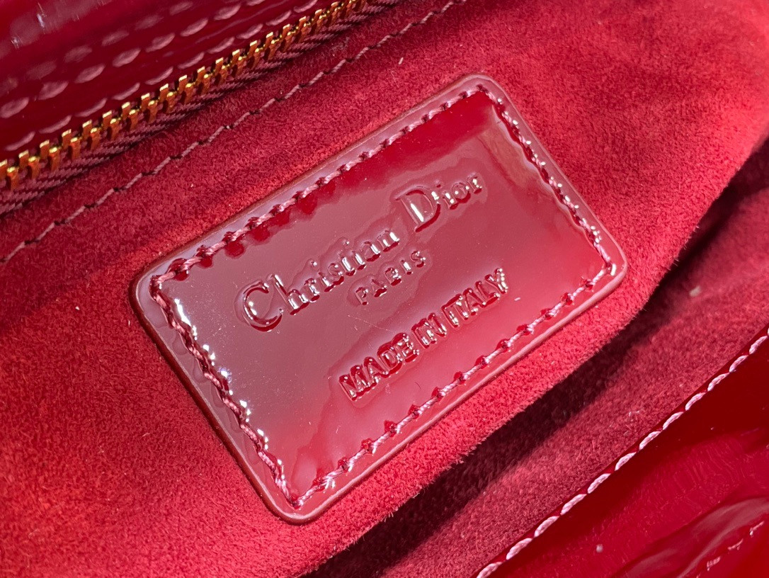 Mini Lady D*0r Bag Cherry Red Patent Cannage Calfskin 6.5 x 6 x 3 inches