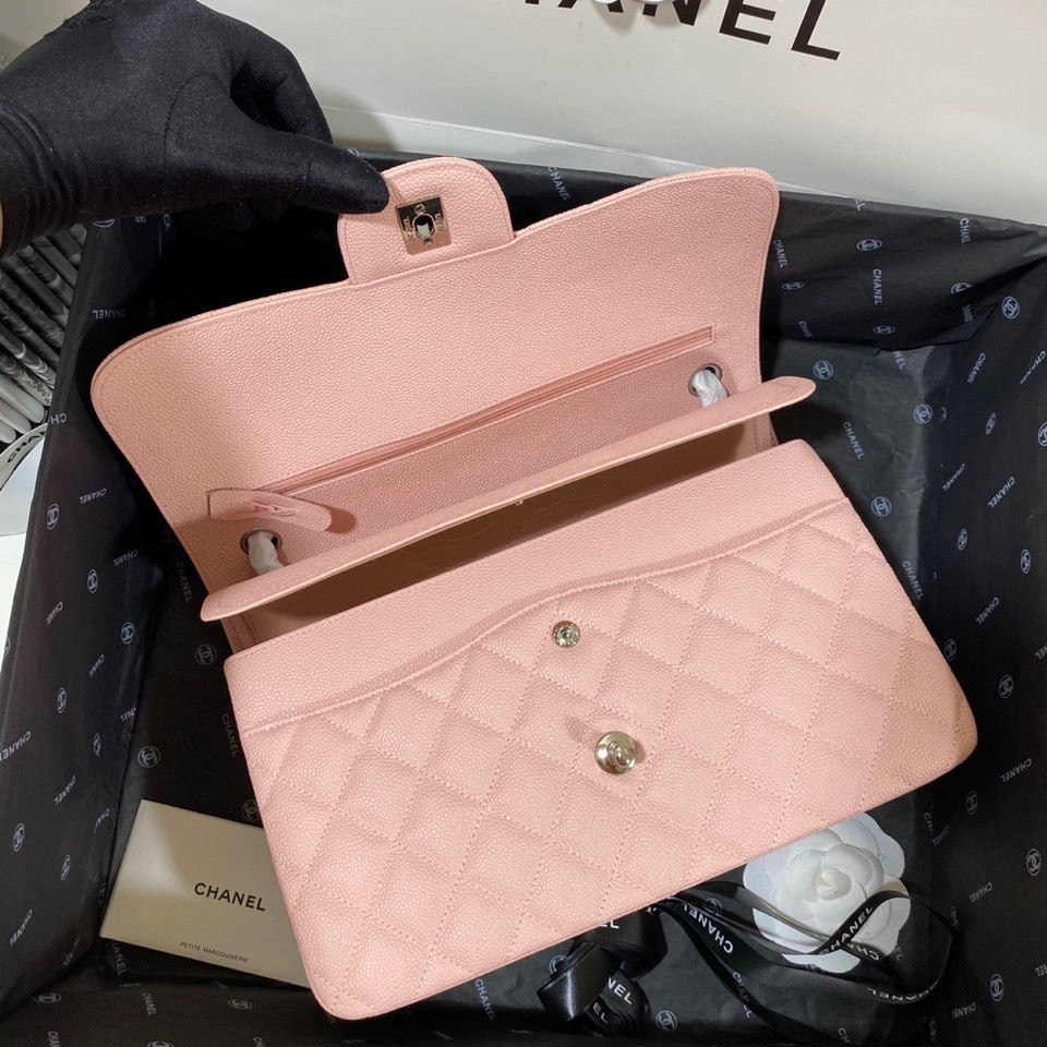 Ch*el Classic Flap Jumbo 30cm CF Pink Silver 7.6 × 11.7 × 3.9 in