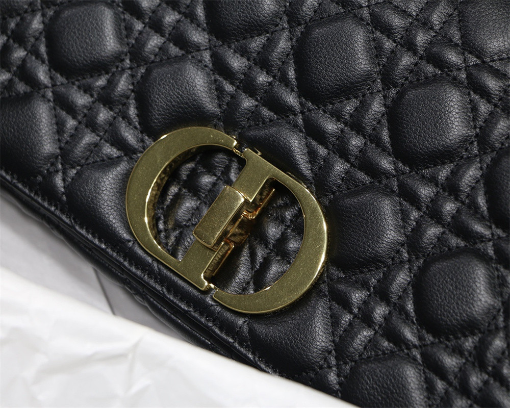 LARGE D*0r CARO BAG Black S*pple Cannage Calfskin 29 x 18 x 10 cm