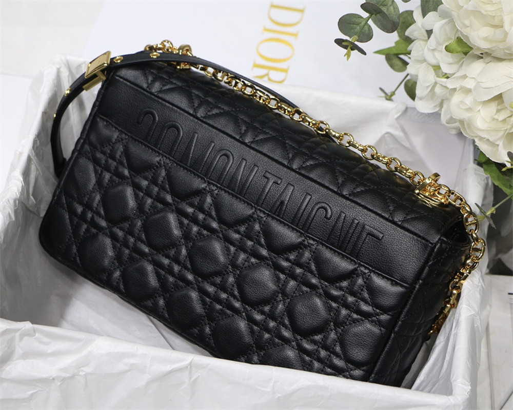 LARGE D*0r CARO BAG Black S*pple Cannage Calfskin 29 x 18 x 10 cm