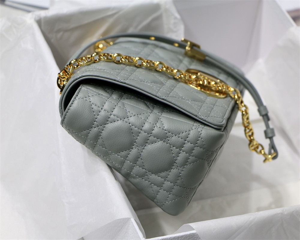 MEDIUM D*0r CARO BAG Ethereal Gray S*pple Cannage Calfskin 25.5 x 15.5 x 8 cm