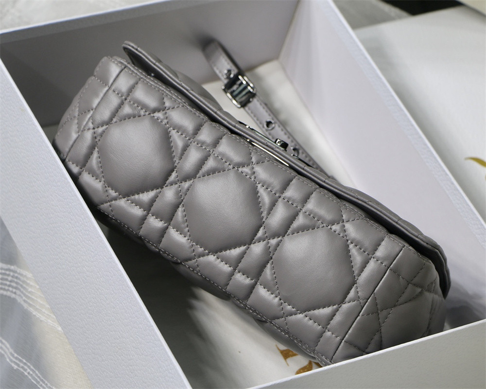 MEDIUM D*0r CARO BAG Grey S*pple Cannage Calfskin With Black Hardware 25.5 x 15.5 x 8 cm