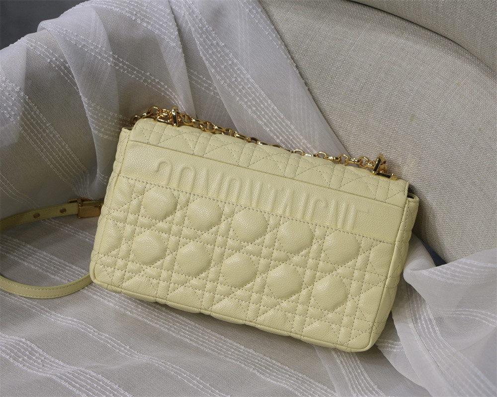 MEDIUM D*0r CARO BAG light yellow S*pple Cannage Calfskin 25.5 x 15.5 x 8 cm
