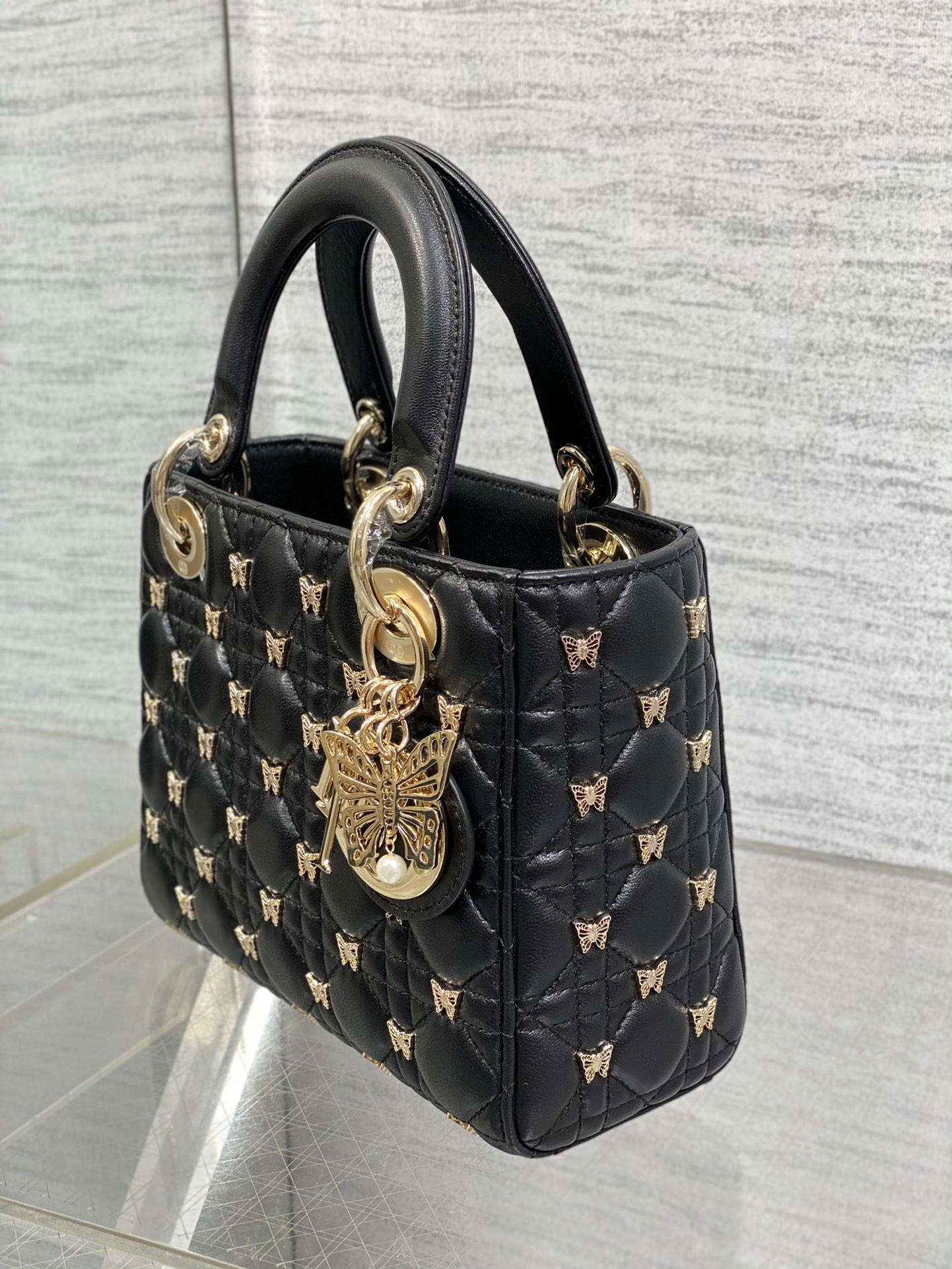 SMALL LADY D*0r Black with Butterfly Studs
