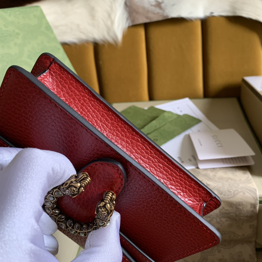 G*u*i DIONYSUS LEATHER S*pER MINI BAG RED 6.5"Wx3.9"Hx1.6"D