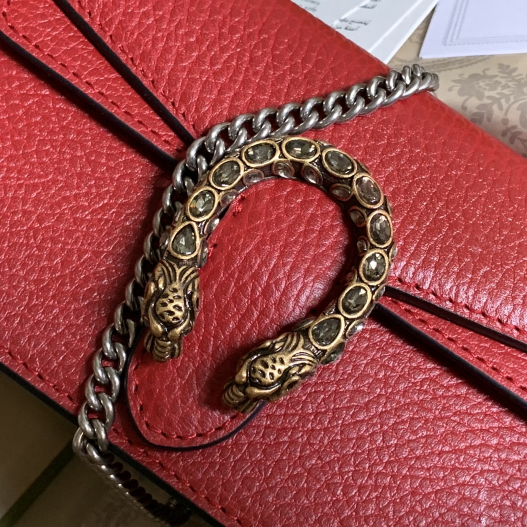 G*u*i DIONYSUS LEATHER S*pER MINI BAG RED 6.5"Wx3.9"Hx1.6"D