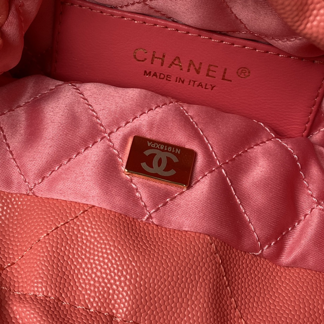 Ch*el 22 MINI HANDBAG GRAINED LEATHER RED 7.8 × 7.4 × 2.3 in