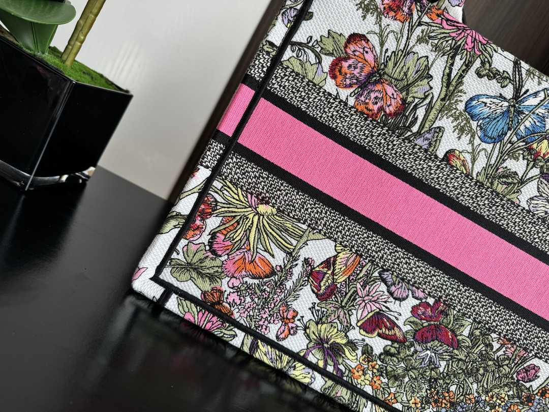 Medium D*0r Book Tote White Multicolor Mexico Millefiori Embroidery 14 x 11 x 6.5 inches
