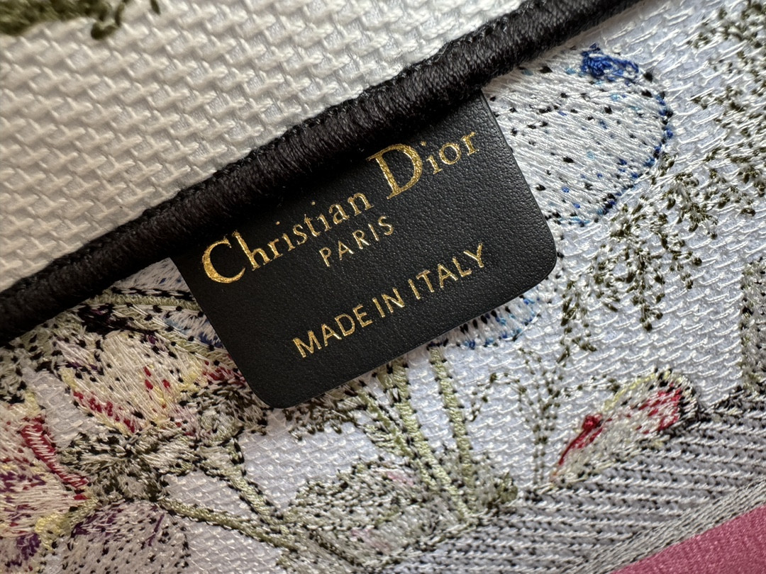 Medium D*0r Book Tote White Multicolor Mexico Millefiori Embroidery 14 x 11 x 6.5 inches