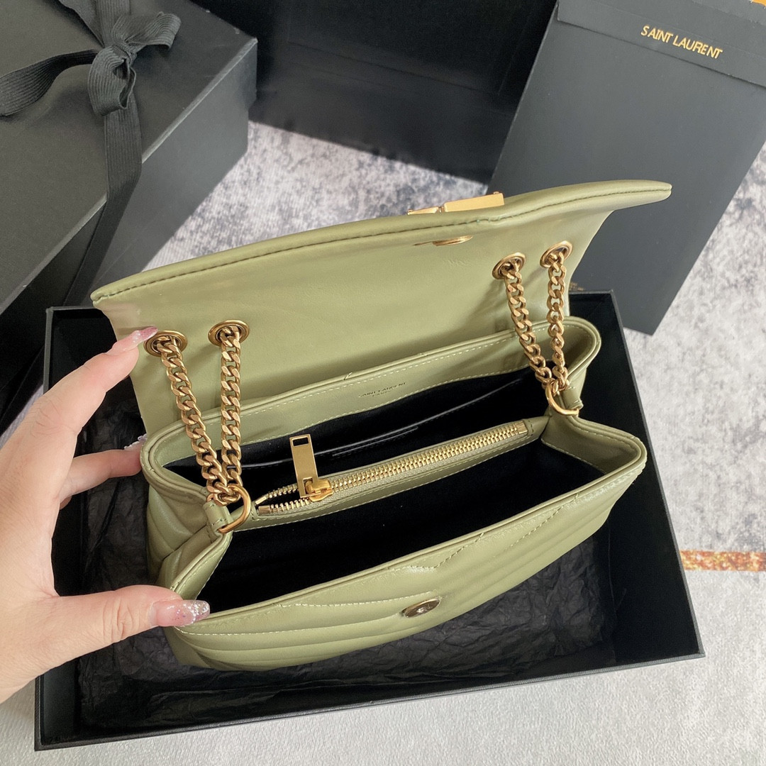 Y*L LOULOU SMALL IN QUILTED LEATHER GREEN 9 X 6.1 X 3.3 INCHES