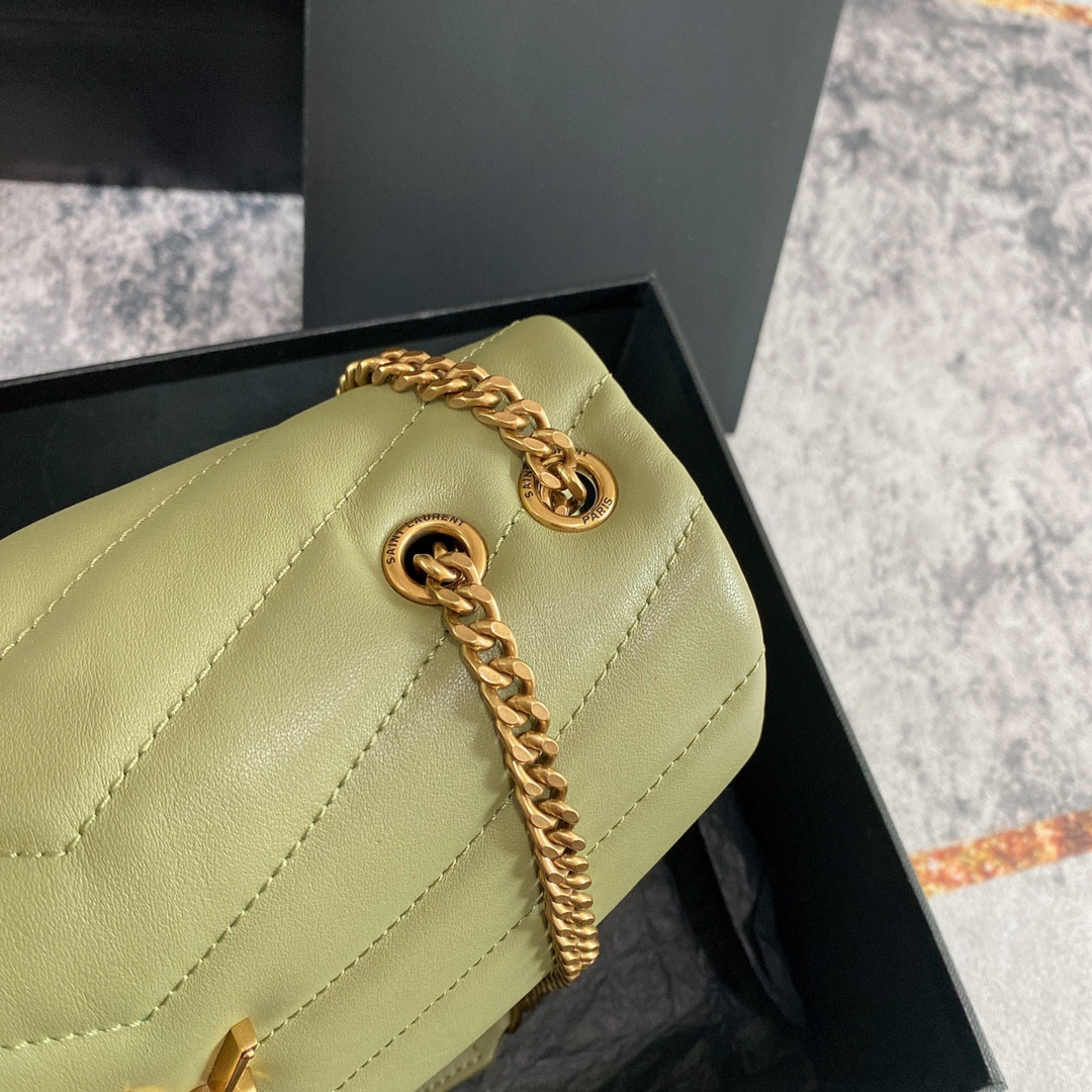Y*L LOULOU SMALL IN QUILTED LEATHER GREEN 9 X 6.1 X 3.3 INCHES