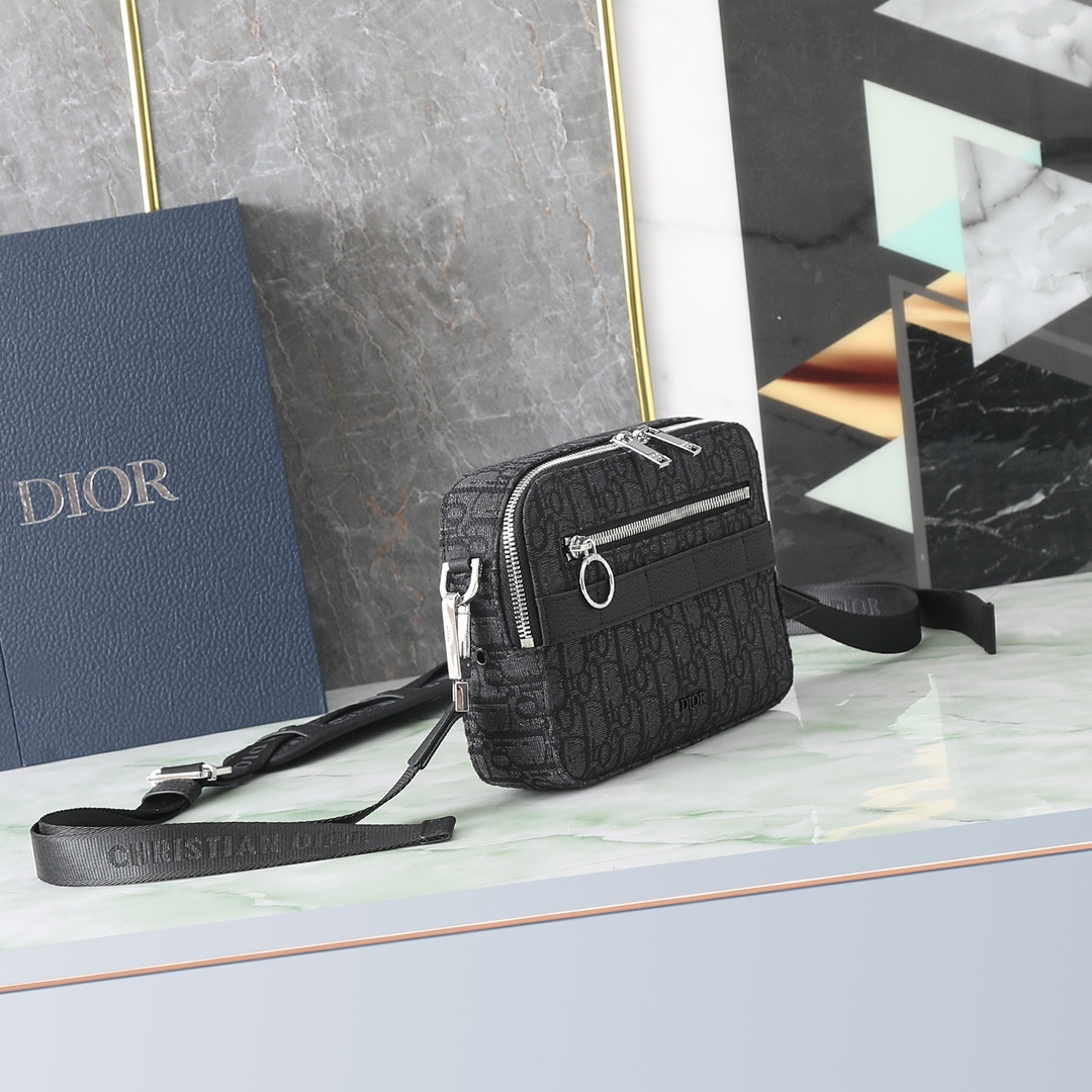 D*0r Safari Bag with Strap Black D*0r Oblique Jacquard 8.5 x 6 x 2.5 inches