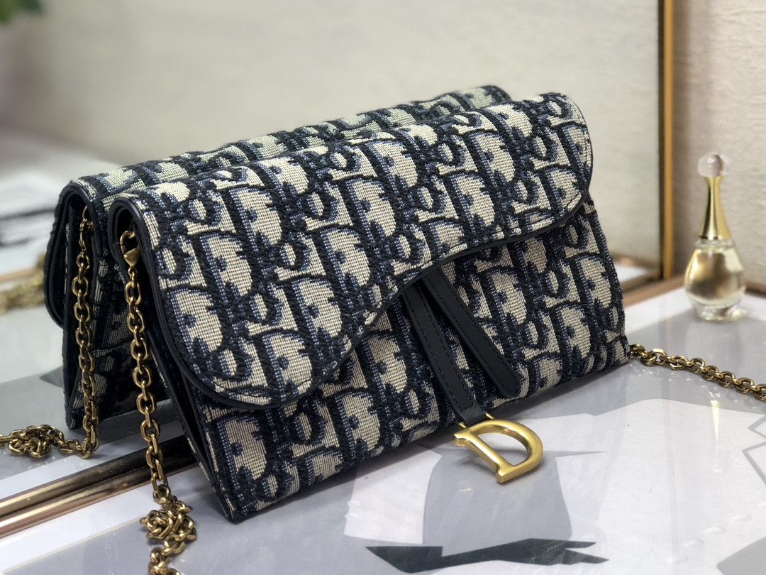 D*0r Saddle Pouch with Chain Blue D*0r Oblique Jacquard 8.5 x 5 x 1.5 inches
