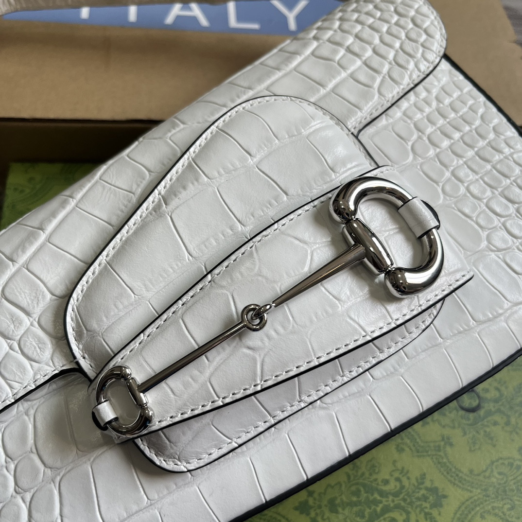 G*u*i HORSEBIT 1955 SMALL SHOULDER BAG WHITE 10.4"W x 6.7-4.1"H x 3.1-1.6"D