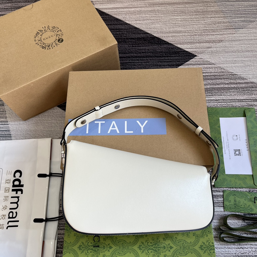 G*u*i HORSEBIT 1955 SMALL SHOULDER BAG WHITE 10.4"W x 6.7-4.1"H x 3.1-1.6"D