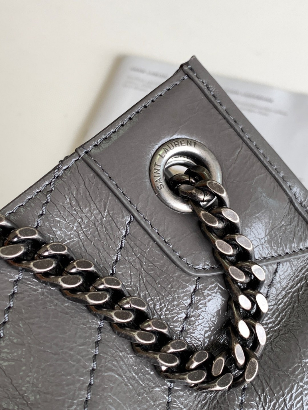 Y*L NIKI SHOPPING IN VINTAGE LEATHER GRAY 12.9 X 10.6 X 4.5 INCHES