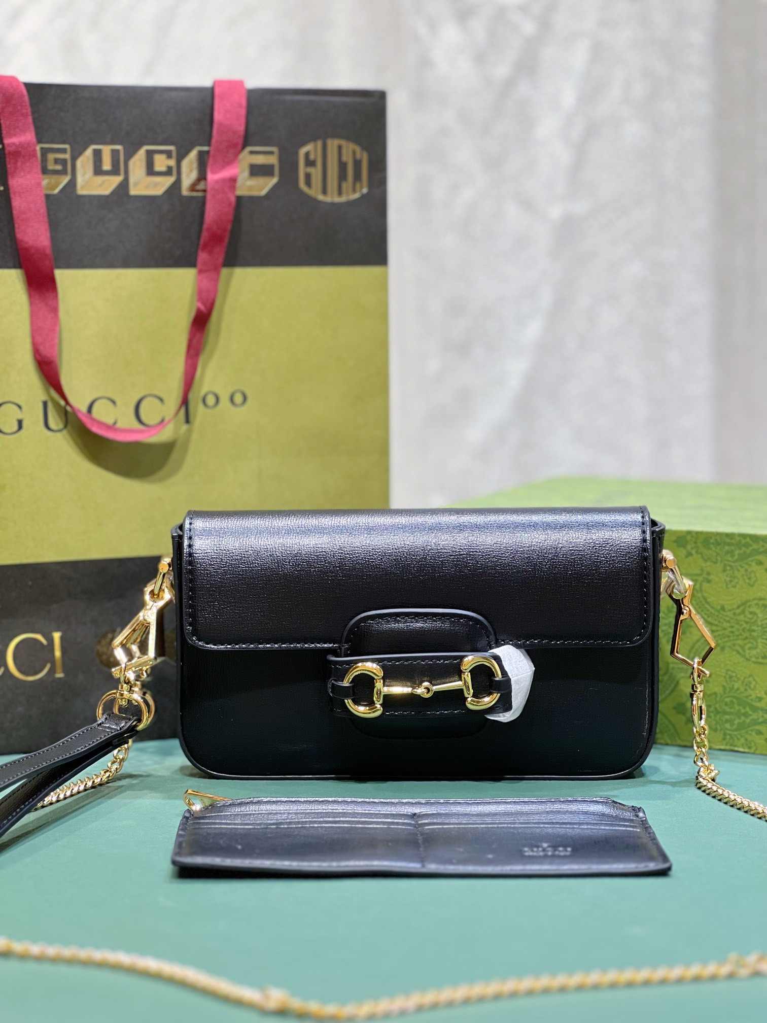 G*u*i HORSEBIT 1955 MINI BAG BLACK 8.5"W x 4.9"H x 1.2"D