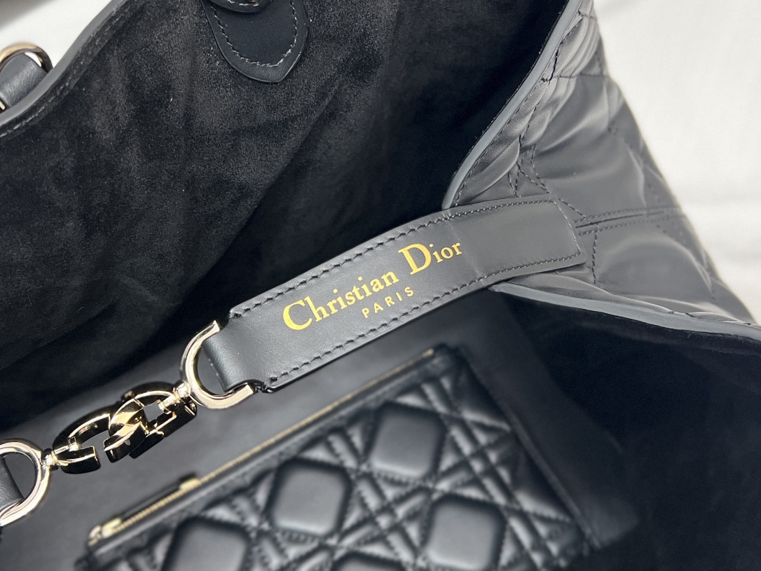 Large D*0r Toujours Bag Black Macrocannage Calfskin 14.5 x 10.5 x 8.5 inches