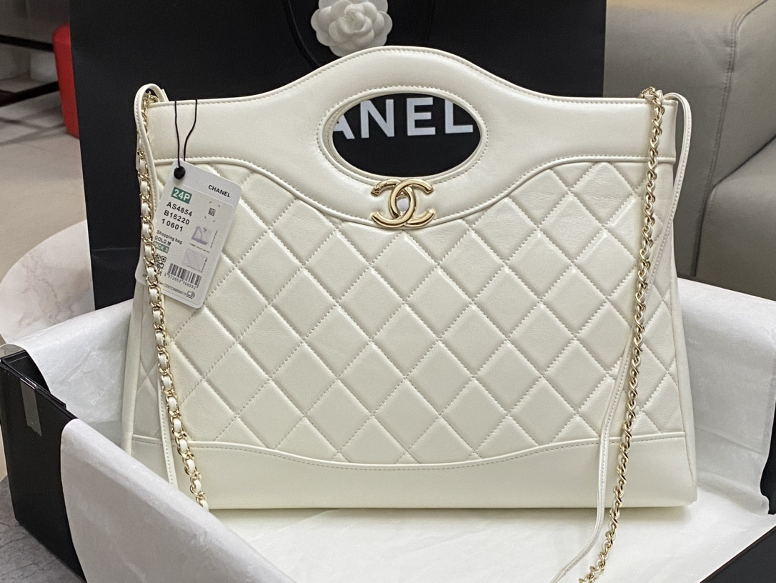 Ch*el SHOPPING BAG Shiny Lambskin & Gold-Tone Metal 35x39x8cm
