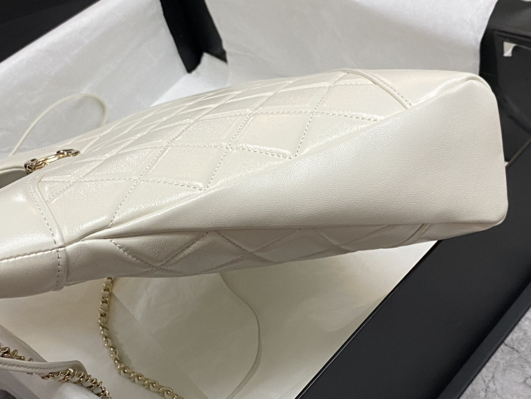 Ch*el SHOPPING BAG Shiny Lambskin & Gold-Tone Metal 11.7 × 11.3 × 3.5 in