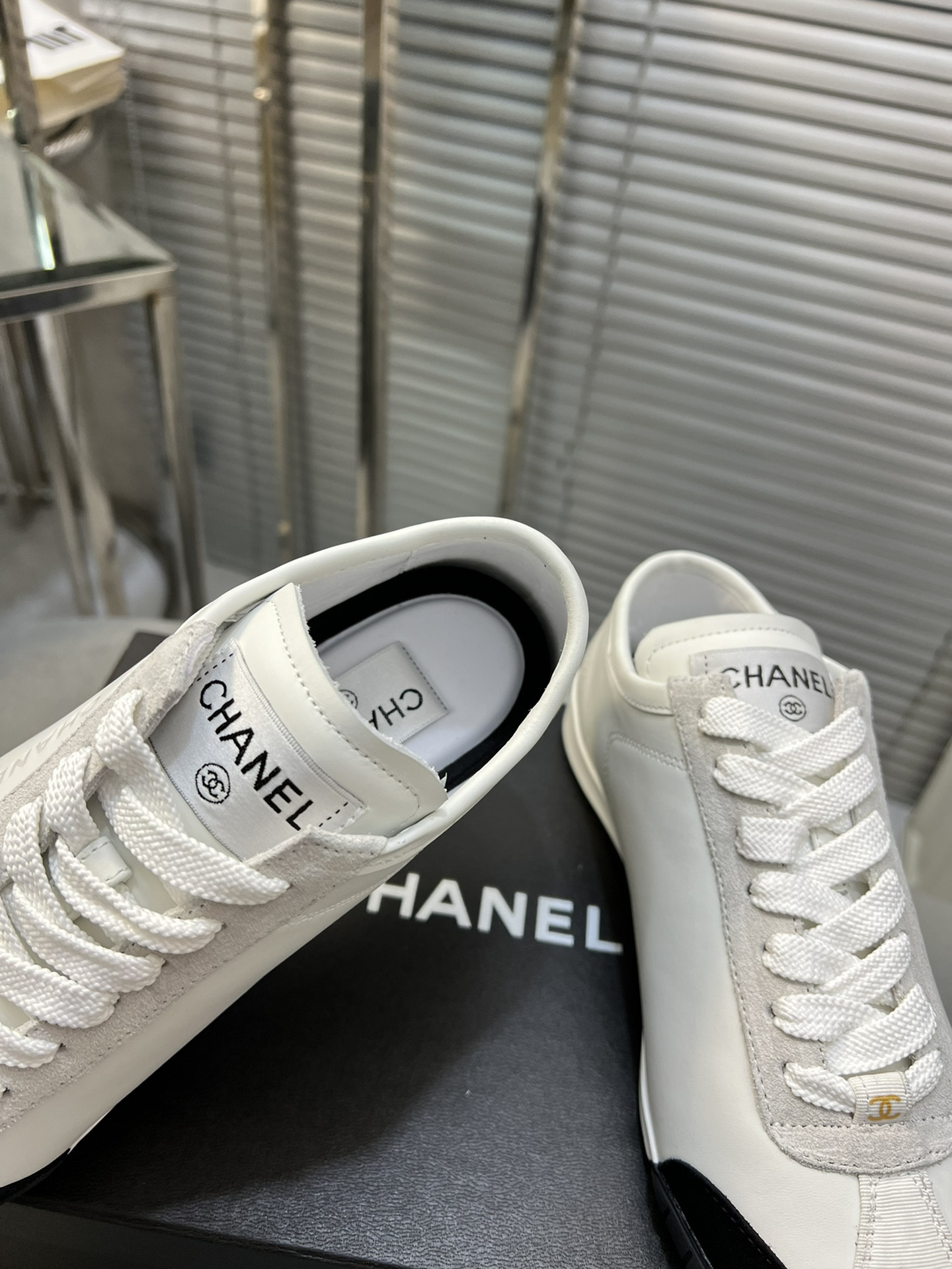 UA Ch*el SNEAKERS Calfskin & Suede Calfskin White & Black