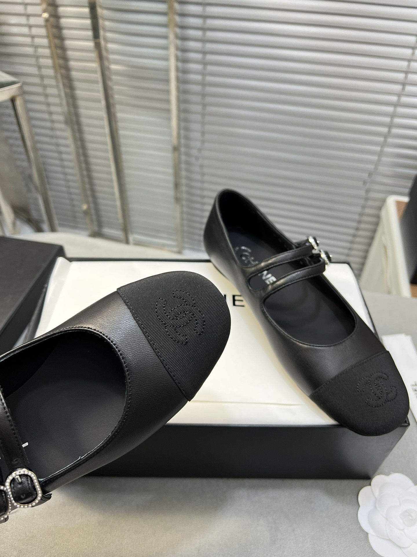 UA Ch*el MARY JANES Lambskin & Grosgrain