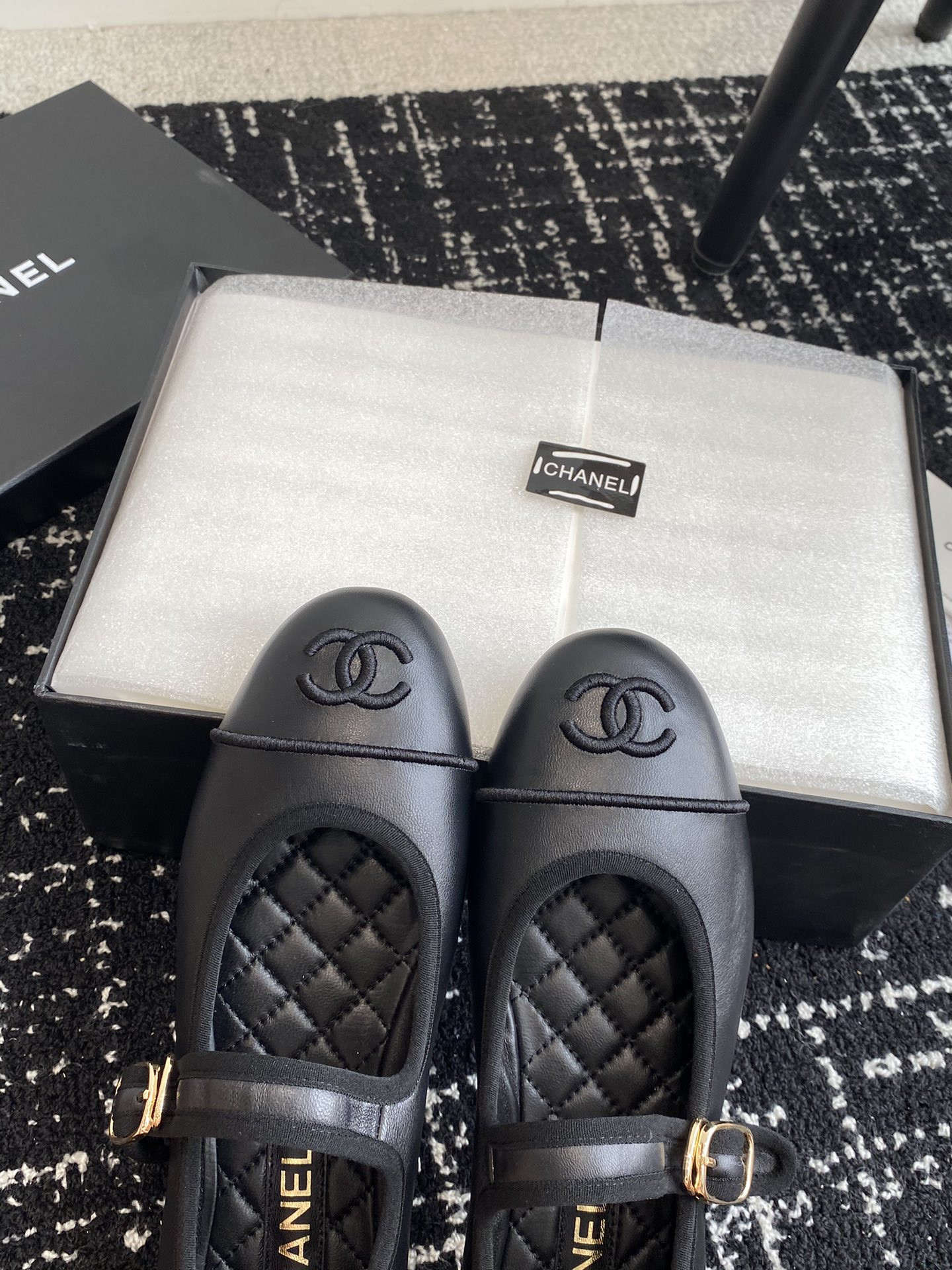 UA Ch*el MARY JANES Lambskin Black