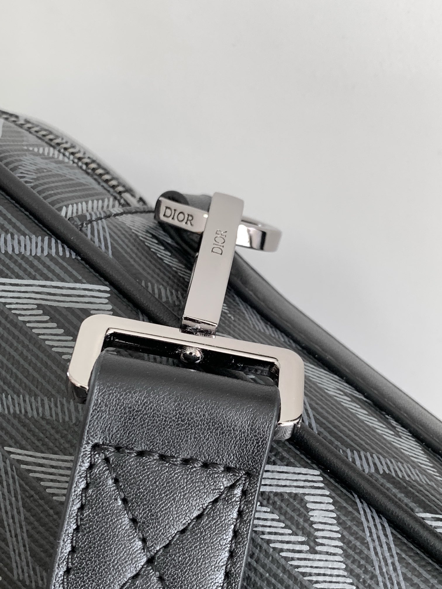 D*0r Zipped Briefcase Black CD Diamond Canvas and Black Grained Calfskin 37 x 28 x 6 cm