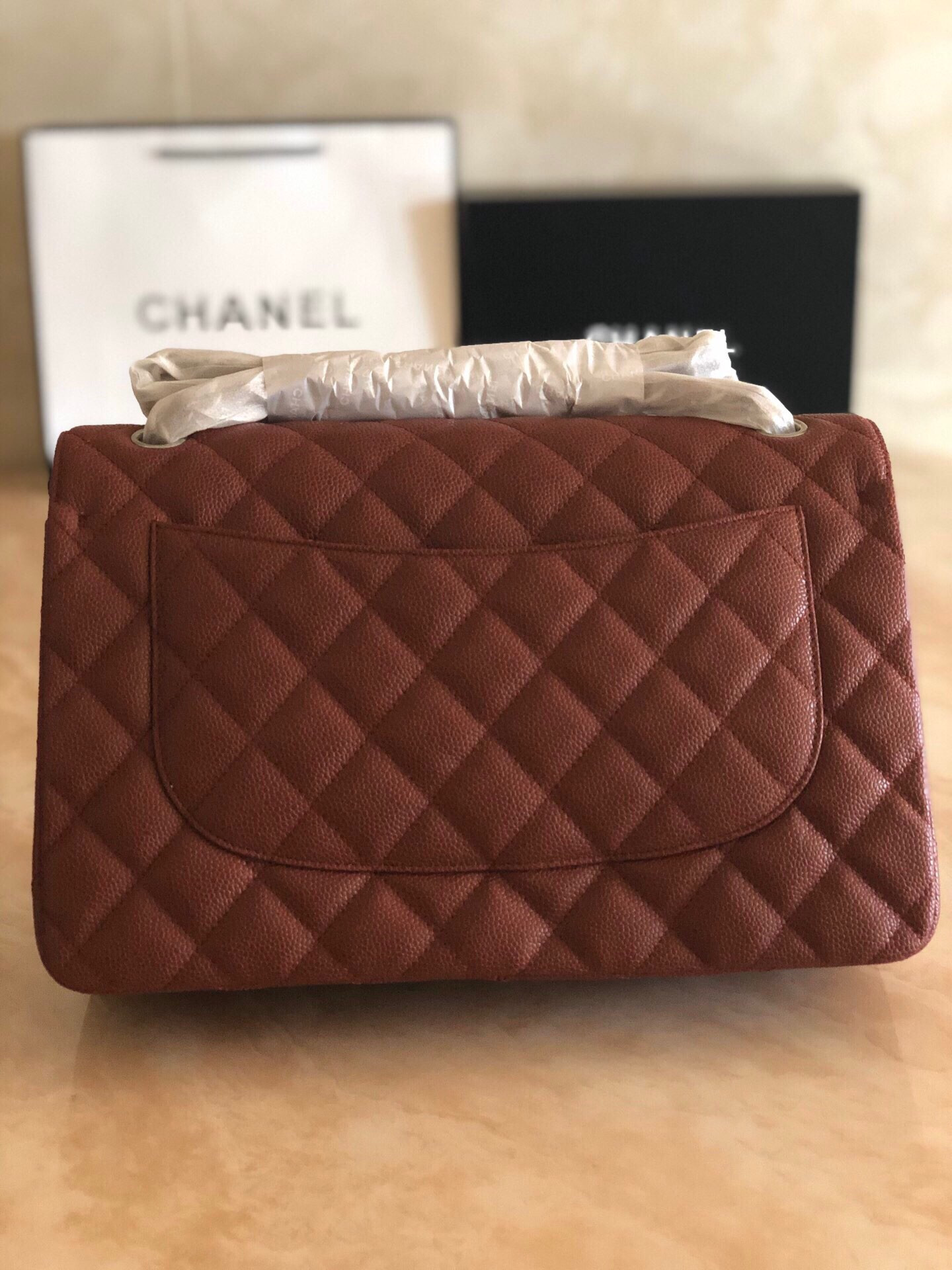 Ch*el Classic Flap Jumbo 30cm CF Silver Hardware 7.6 × 11.7 × 3.9 in