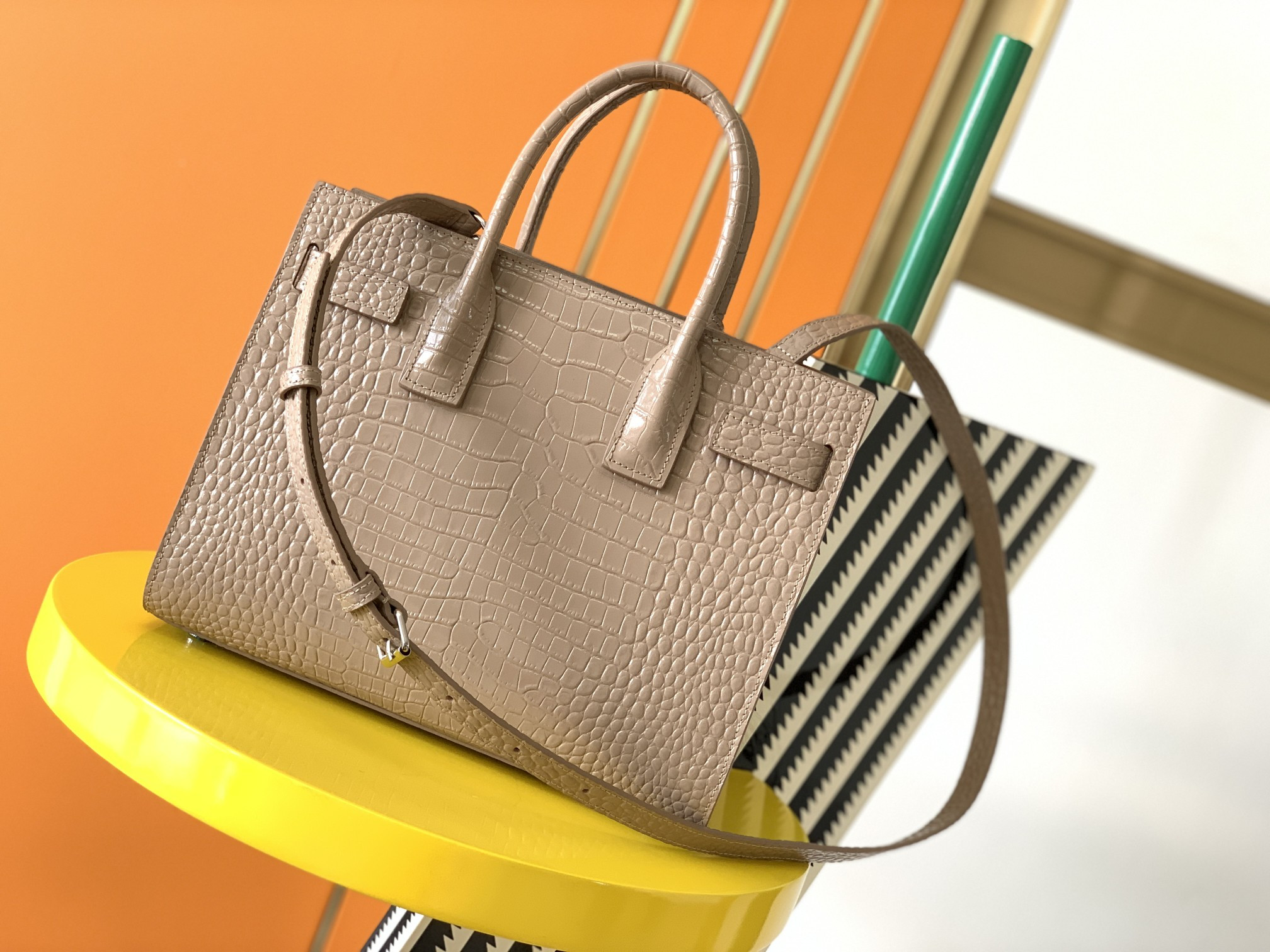 Y*L SAC DE JOUR IN EMBOSSED CROCODILE LEATHER - baby 26x13.5x12.5cm