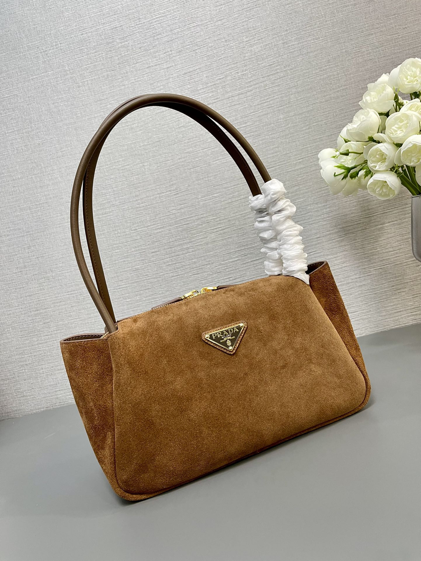 Pra*a Medium suede shoulder bag 28x18x11cm